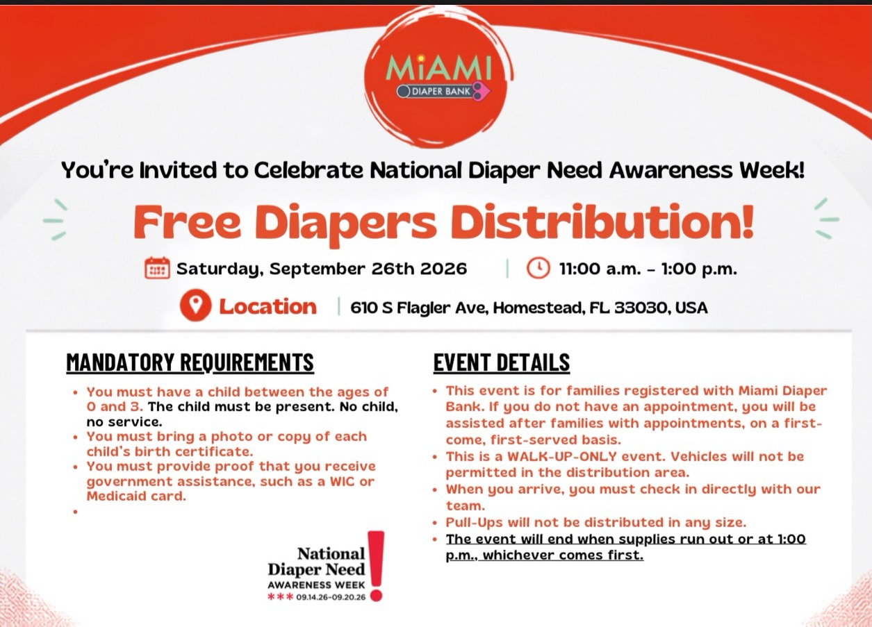 🧡 Free Diaper Distribution in Homestead! In celebration of National Diaper Need